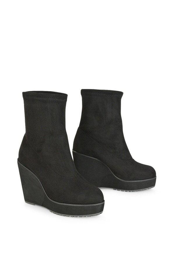 XY LONDON Platform Wedge Heeled Sock Biker Ankle Boots
