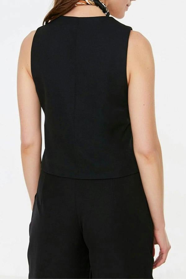 WOVCOR Crop Woven Vest with Buttons