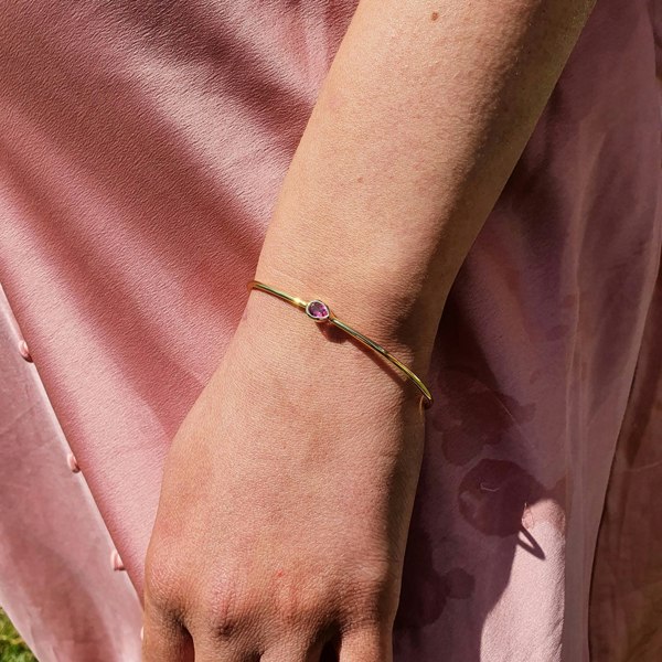 Gold Plated Minimalist Ruby July Birthstone Bangle