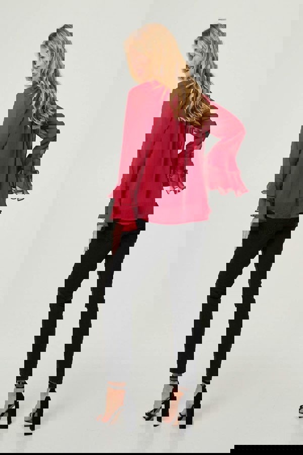 Red | Semi Sheer Long Sleeve Ruffled Blouse
