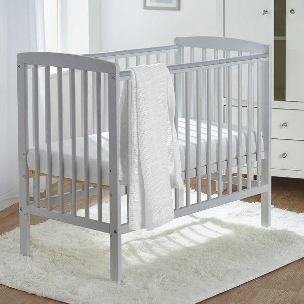 Kinder Valley Sydney Compact Cot Grey with Spring Mattress and Honeycomb Blanket White