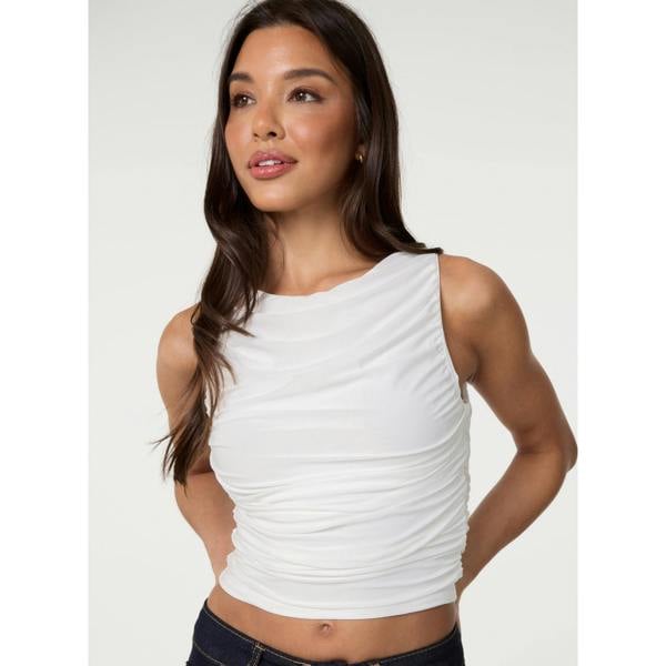 Pink Vanilla Slinky Ruched Side Racer Crop Top