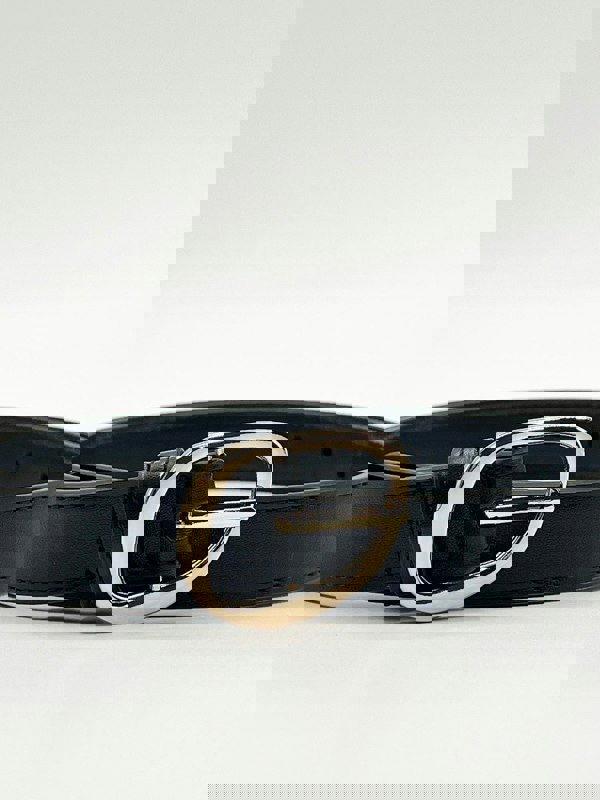 SVNX Irregular Oval Gold Buckle Belt In Black