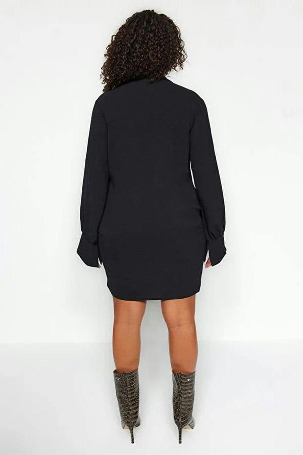WOVCOR Double-Breasted Mini Long-Sleeve Shirt Collar Woven Dress