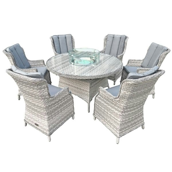 Oseasons Knightsbridge XL Rattan 6 Seat Firepit Dining Set in Dove Grey