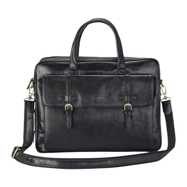 Infinity Leather Genuine Leather Laptop Black Satchel Messenger Crossbody Shoulder Bag - Belmont