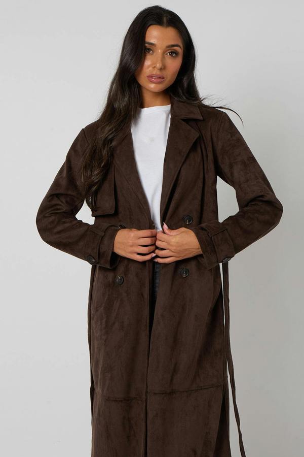 Urban Bliss Chocolate Faux Suede Trench Coat