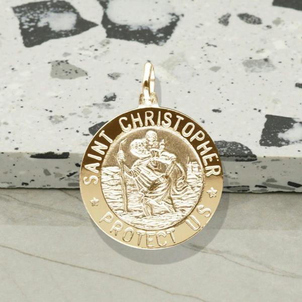 Christopher James of London 9ct Yellow Gold 21mm 3D St Christopher Pendant With Optional Engraving and Chain
