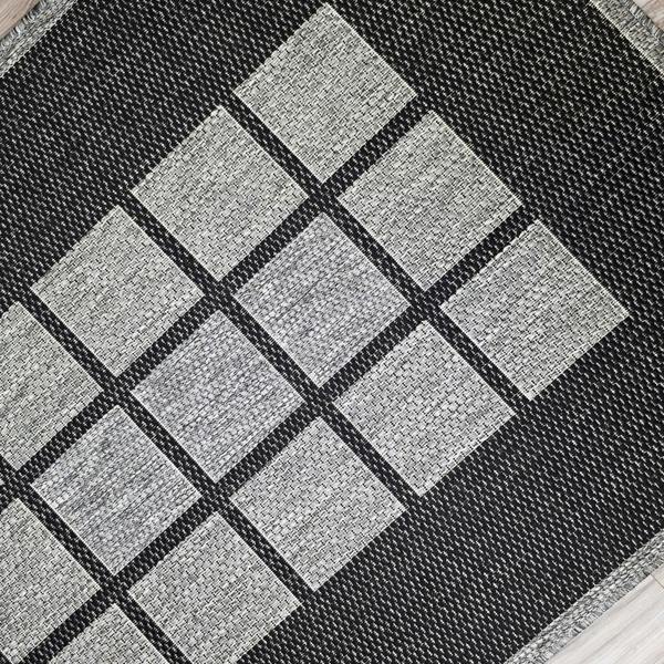 Viva Rugs Non-Slip Black Grey Rug Geometric Border Design Flat Weave Kitchen Dining Room Living Room Area Mat