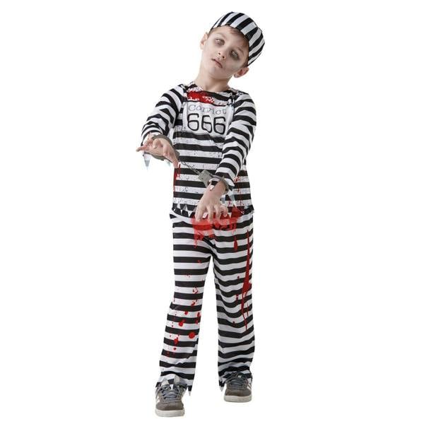Bristol Novelty Childrens/Kids Convict Zombie Costume - Black/White/Red - 