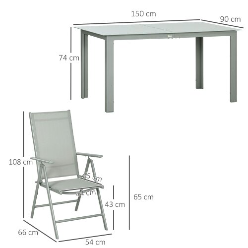 Wyld Haus Pasano 6 Seater Light Grey Garden Dining Set Outdoor Tempered Glass Top Table and Folding Mesh Chairs