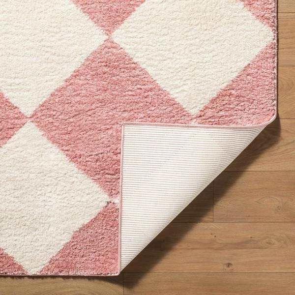 Livabliss Fossay Shag-Washable Pink Ivory Modern High Pile Diamond Pattern Rug