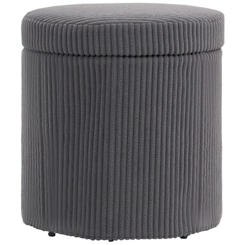 Wyld Haus Yoluha Round Grey Corduroy Storage Footstool With Removable Lid