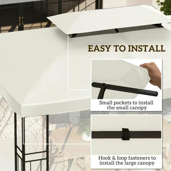 Cream gazebo roof canopy with hook-and-loop straps and small attachment pockets