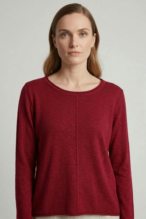 Red | Long Sleeve Relaxed Lightweight Knit Top
