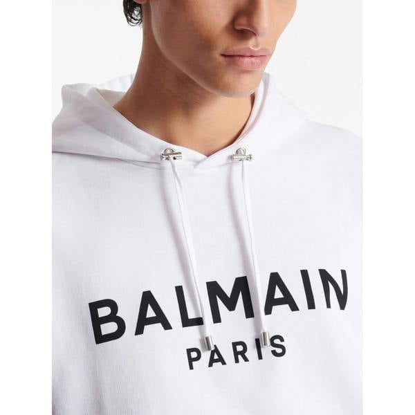 Balmain Logo Printed Hoodie   in  White