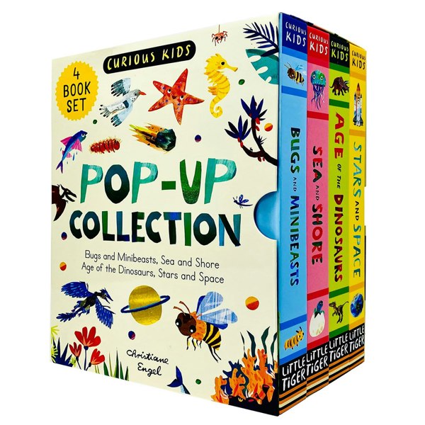 Curious Kids Pop-Up 4 Book Set (Bugs & Minibeasts, Sea & Shore, Age of the Dinosaurs & More)