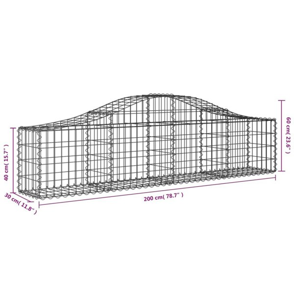 Berkfield Arched Gabion Baskets 4 pcs 200x30x40/60 cm Galvanised Iron