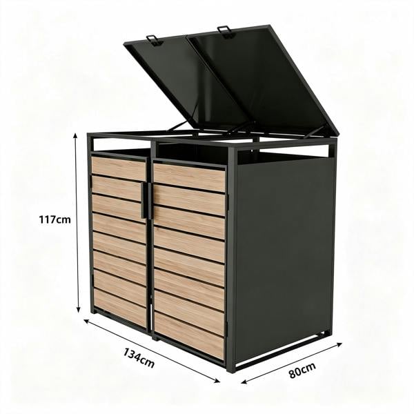 Nicoman Outdoor Metal Garbage Bin Shed with Wood Effect Doors