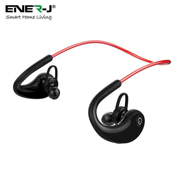 ENER-J Wireless Bluetooth Sports Earbuds, CVC 6.0 Noise Reduction, Built-In Mic, 4 Hour Playtime, IPX4 Waterproof, Power Display