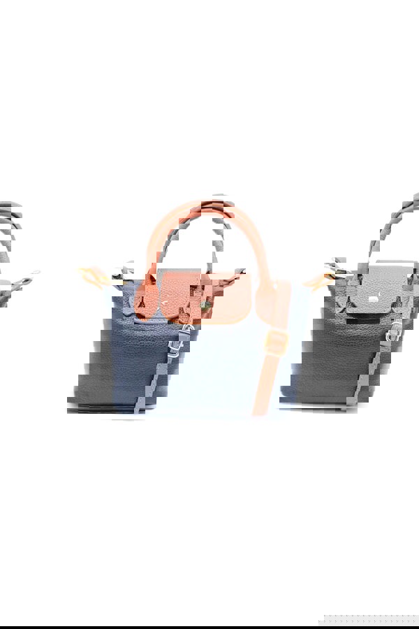 Kitise Compact Two-Tone Handbag with Top Handles and Strap