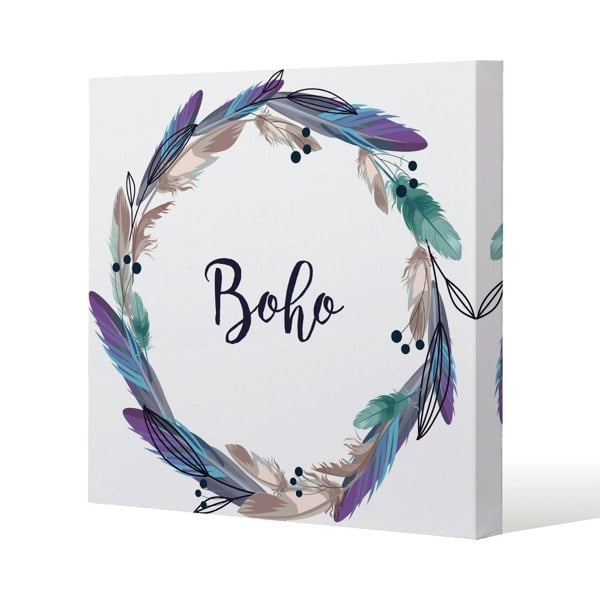 Benjamin Tate Design Boho style wreath feathers Slim Style Canvas Print  75x75cm , 15mm Slim Real wood.