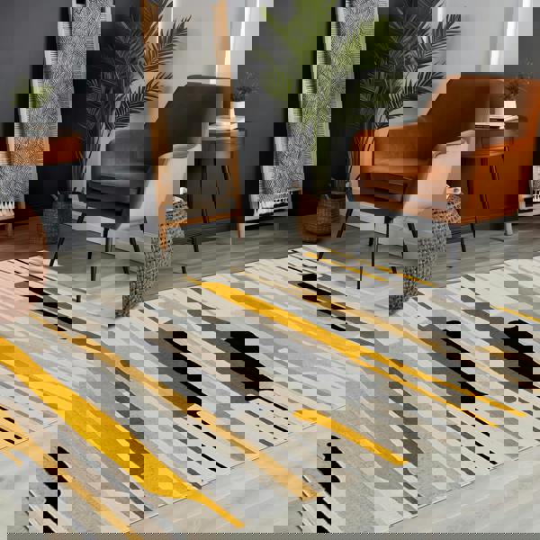 Livabliss City-Modern Orange Yellow Grey Graphic Rug