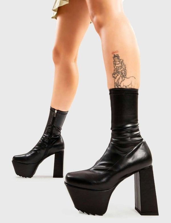Lamoda Ankle Boots My Side Square Toe Platform Zip Black, Stylish Boots