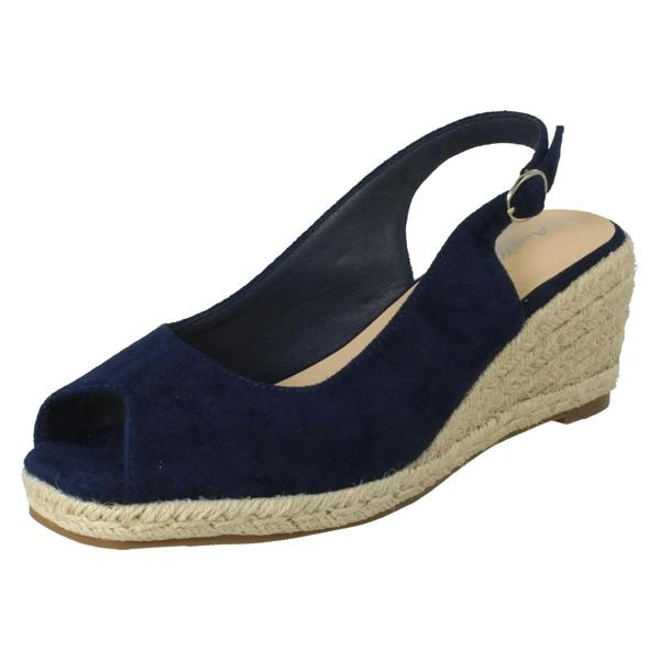 Anne Michelle Ladies Anne Michelle Microfibre Wedge Heel Squared Toe Sandals F2306