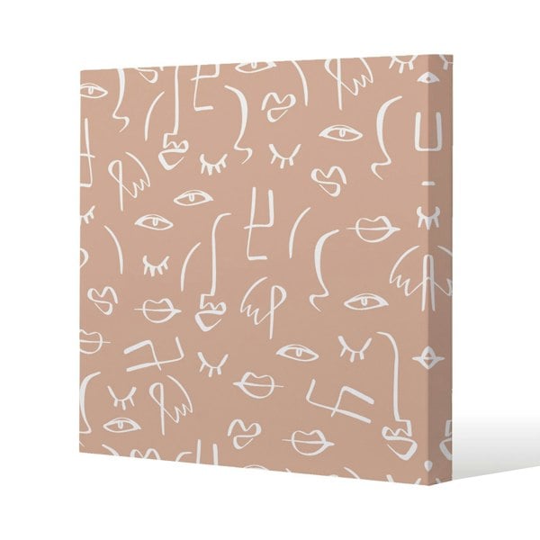 Benjamin Tate Design line drawing abstract faces Slim Style Canvas Print  40x40cm , 15mm Slim Real wood.