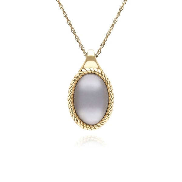 Gemondo Classic Oval Black Moonstone Pendant Necklace in 9ct Yellow Gold