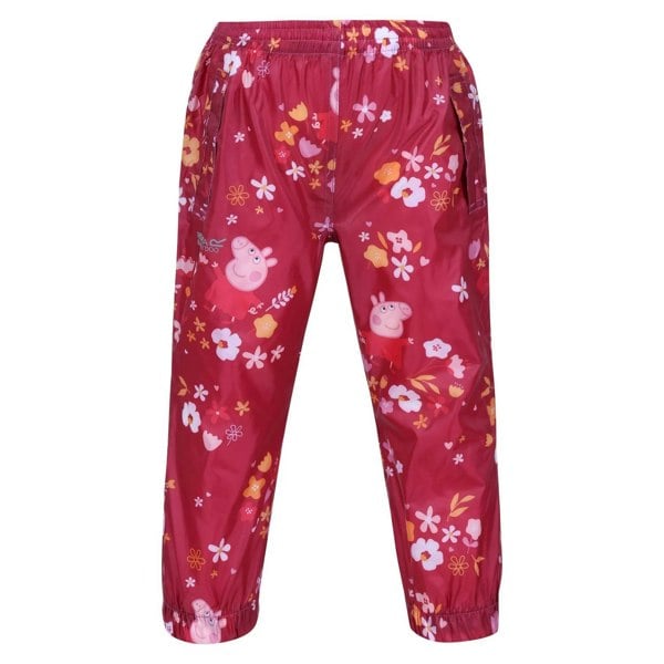 Regatta Childrens/Kids Floral Peppa Pig Packaway Waterproof Trousers - Berry Pink