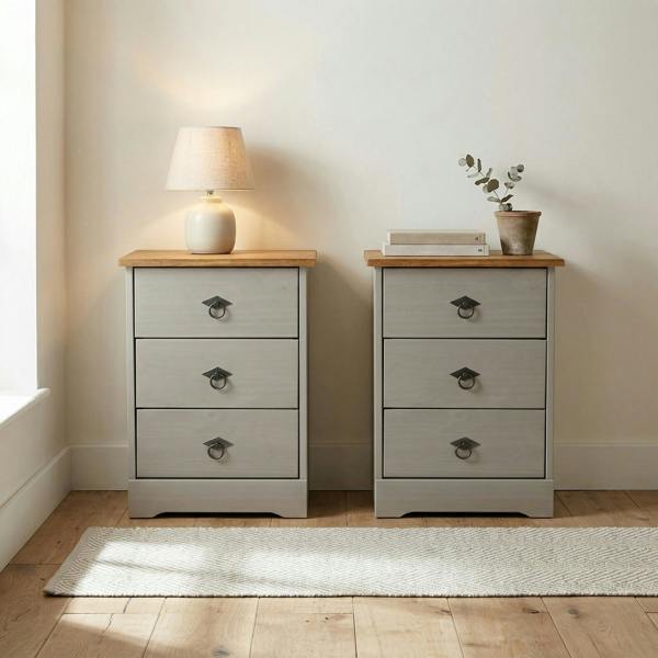 Core Products Set of 2 Corona Grey Modern 2-Drawer Bedside Cabinets