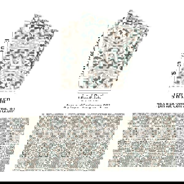 WALPLUS WT1598 - Vintage Victorian Wall Tile Stickers - 15 cm x 15 cm - 24 pcs