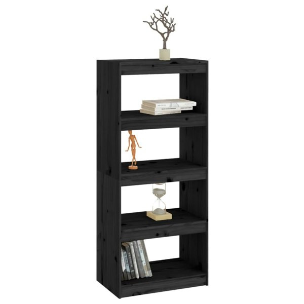 Berkfield Book Cabinet/Room Divider Black 60x30x135.5 cm Solid Wood Pine