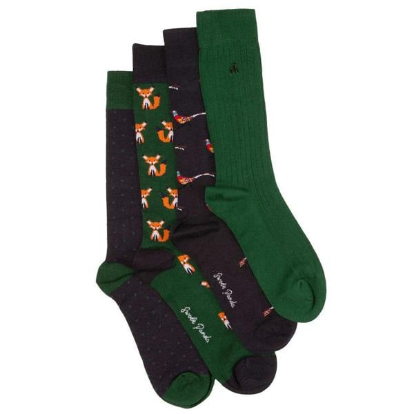 SWOLE PANDA 4-Pack Bundle Foxes & Pheasants Bamboo Socks, Green/Navy