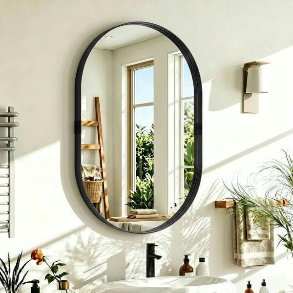 Wall Mirror, Bathroom Mirror with Elevated Aluminium Alloy Frame, 60 x 90 cm, Black - Black