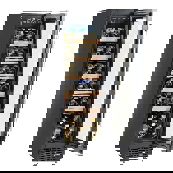 20 Bottle 30cm Built-in Slim Line Wine Cooler Fridge - LED Backlit BLACK - LoopsDirect