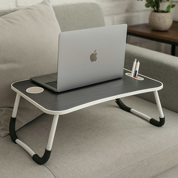 Modcraft Folding Laptop Bed Table with Cup Holder, Lap Desk Tray for Sofa, Breakfast, Portable, Black
