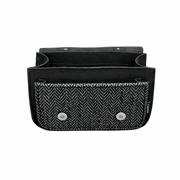Zatchels Handmade Tannery Leather and Tweed Cross Body Micro Satchel Plus - Black