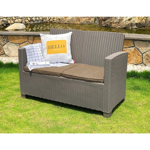 Homeology SANTANA 4 Piece PE Rattan 4-Seater with Cushions Garden Furniture and Coffee Table Set in Greige