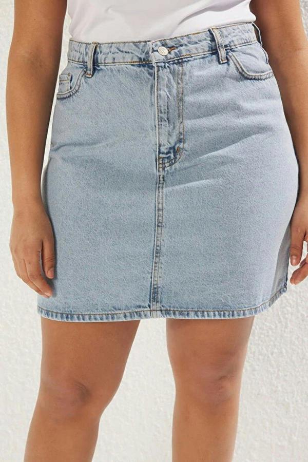 WOVCOR High Waist 100% Cotton A-Shape Denim Skirt