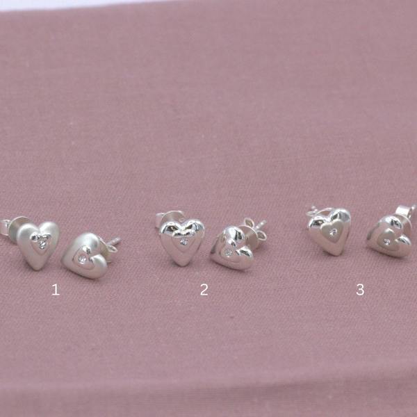 Mylee London Sterling Silver Embedded Crystal Heart Stud Earrings