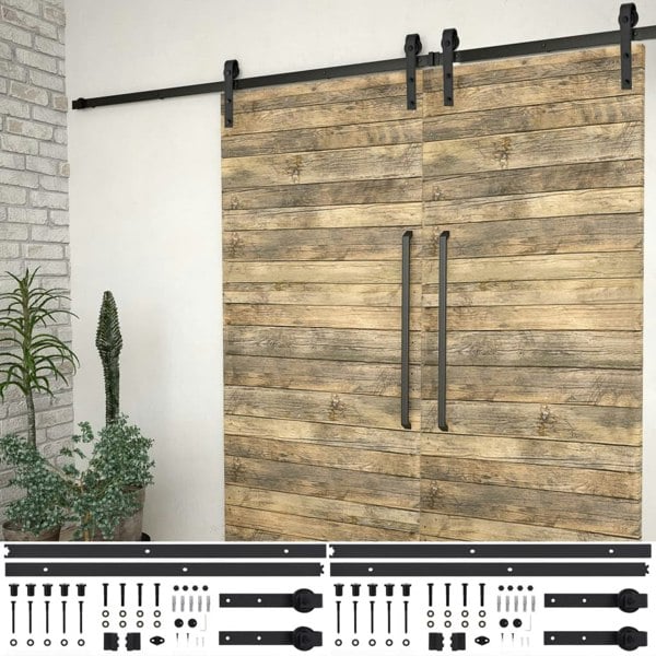 Berkfield Sliding Door Hardware Kits 2 pcs 183 cm Steel Black