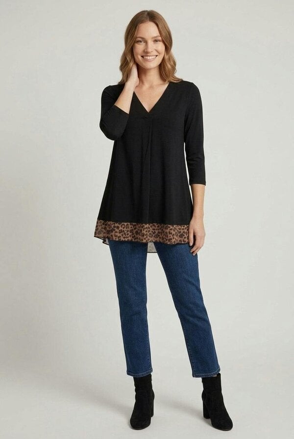 Izabel London Animal Print Hem Relaxed Tunic Top