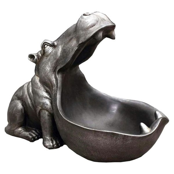 Hungry Hippo Desk Tidy. Grey Polyresin Storage with Bite
