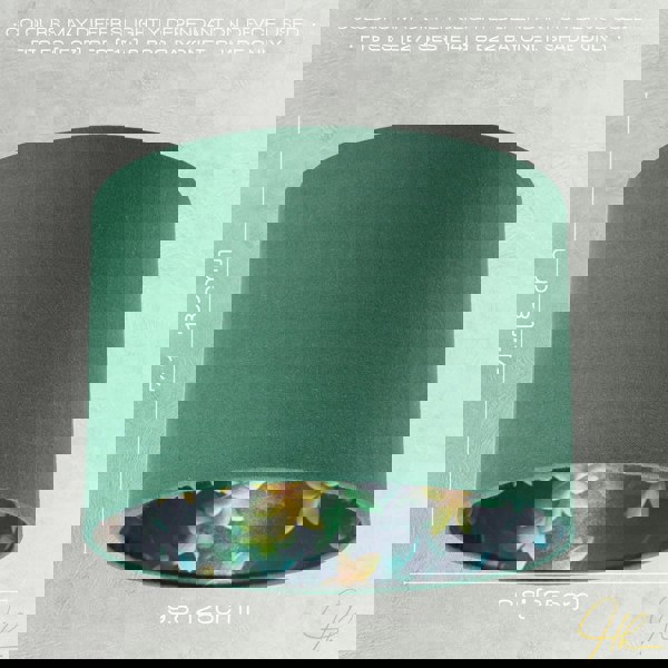 Yellow and Green Flowers Round Lamp Shade in Forest Green Linen Fabric Image 6