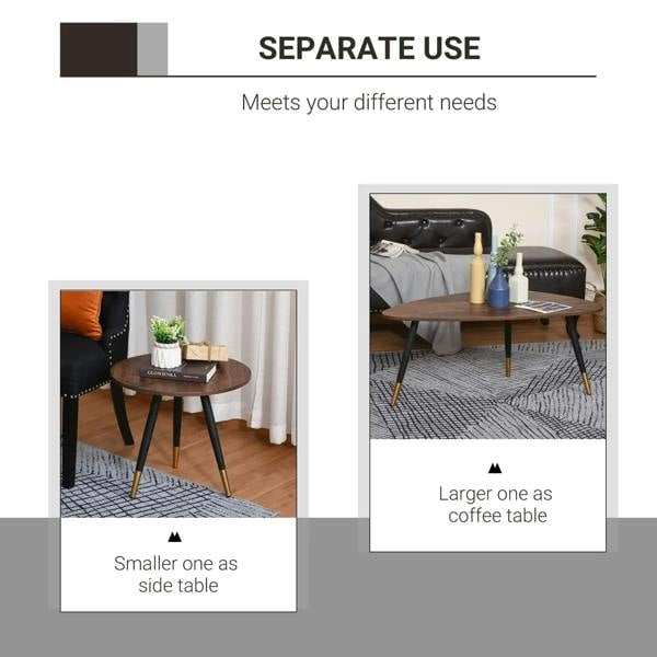 Nestable walnut coffee table set with black tapered legs for separate use