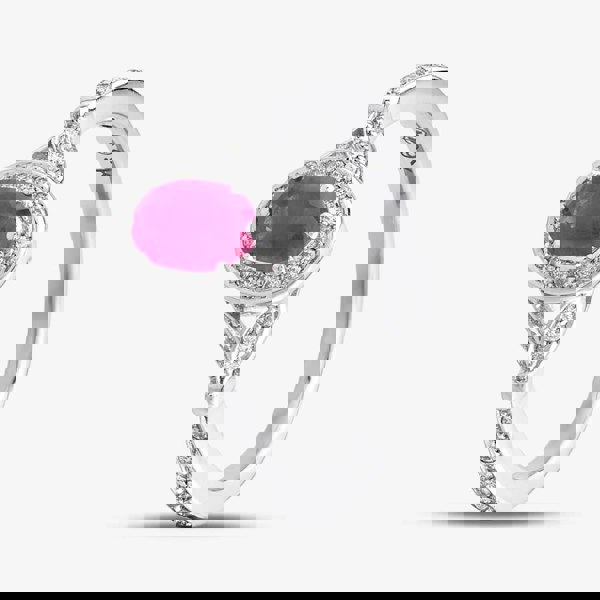 T. H. Baker 9ct White Gold Oval Cut Ruby & Brilliant Cut Diamond Shoulder Set Halo Ring 30978/70-10