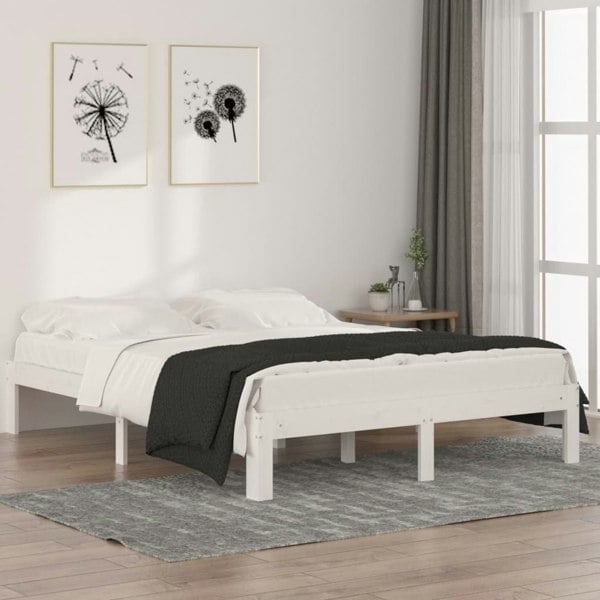 Berkfield Bed Frame White Solid Wood Pine 140x190 cm